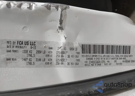 2016 Dodge Grand Caravan Sxt из США, поврежденный, VIN 2C4RDGCG6GR115781